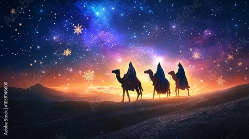 Wallpaper Mural silhouette of the 3 wise men in the desert on their camels guided by a star Torontodigital.ca
