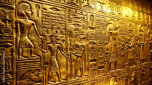 Dramatic Hieroglyphic Golden Surface Texture