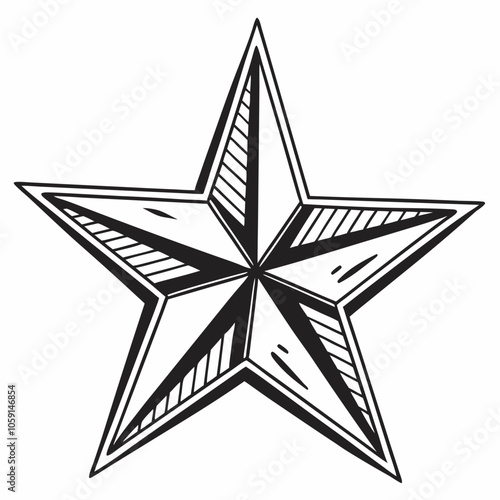 A hand-drawn illustration of a five-pointed star, perfect for adding a touch of rustic charm to your designs. This simple yet elegant graphic is ideal for nautical themes, vintage projects.