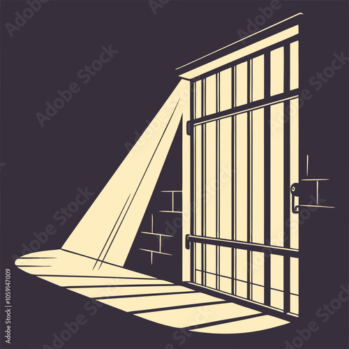 A dramatic illustration of a barred door with a single ray of light shining through, creating a sense of hope and possibility. The stark contrast of light and shadow adds to the visual impact.