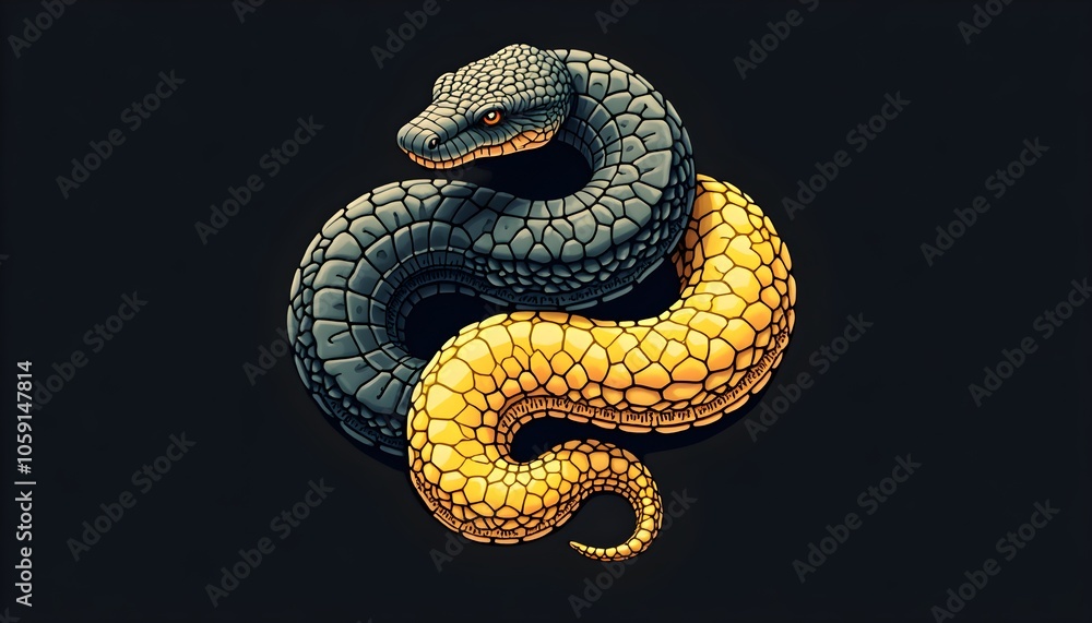 Fototapeta premium A dual-colored snake symbolizes balance and duality.