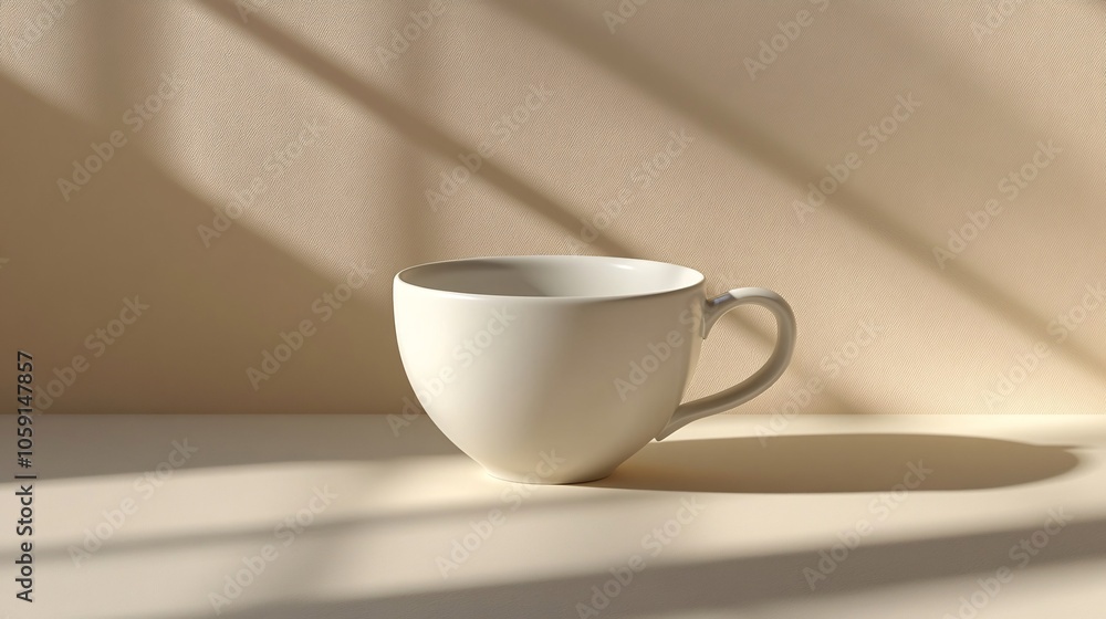 A minimalist white cup is placed on a surface, with soft shadows cast against a textured wall, highlighting its simple design. A minimalist white cup is placed on a surface, with soft shadows cast against a textured wall, highlighting its simple design.