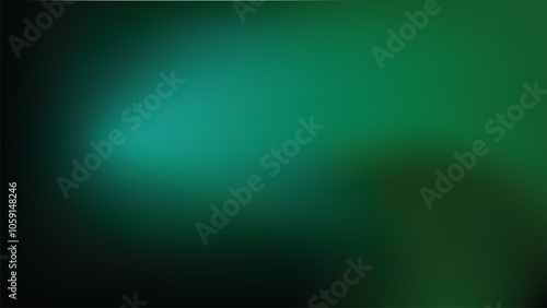 Dark emerald green gradient horizontal background. Glowing dark green curve on black backdrop with copy space for design. Vector illustration