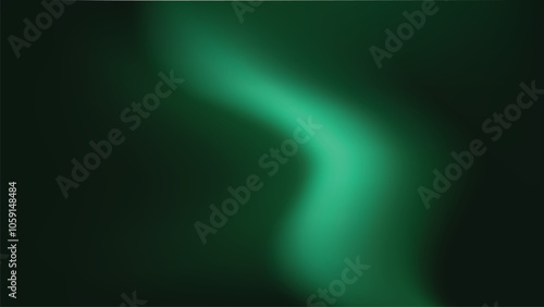 Glowing emerald green mesh gradient on black backdrop horizontal background. Vector illustration