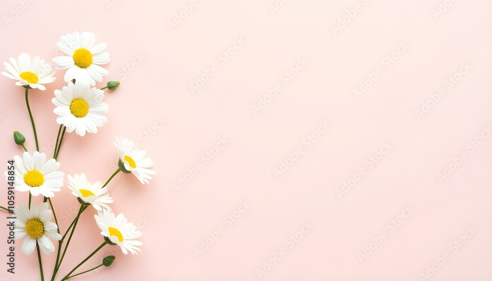 Daisies on a pastel background symbolize simplicity and purity. Daisies on a pastel background symbolize simplicity and purity.