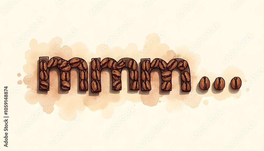 Coffee beans form 'mmm...', evoking aroma and satisfaction. Coffee beans form 'mmm...', evoking aroma and satisfaction.