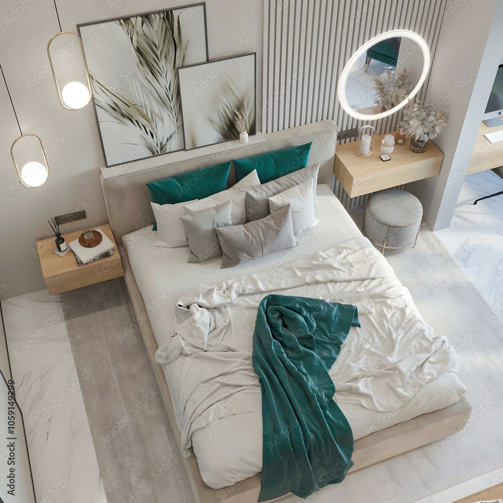 A modern bedroom in a luxurious and stylish design concept..
A modern bedroom in a luxurious and stylish design concept..