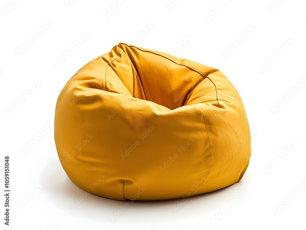 Bright and Playful Yellow Bean Bag Chair Soft Rounded Furniture Piece for Casual Lounging on White Background Bright and Playful Yellow Bean Bag Chair Soft Rounded Furniture Piece for Casual Lounging on White Background