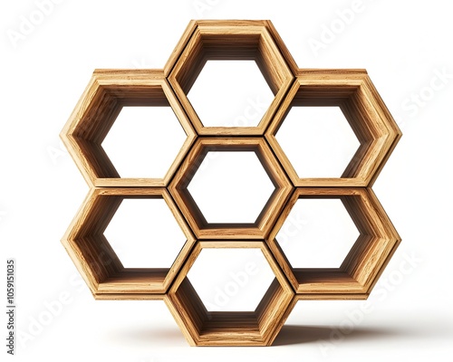 Elegant Hexagonal Modular Bookshelf in Light Wood for Stylish Modern Interior Design photo