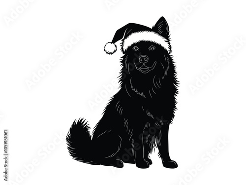 Christmas Alaskan Malamute Dog Silhouettes in Santa Hats - Festive Holiday Graphic for Seasonal Designs
