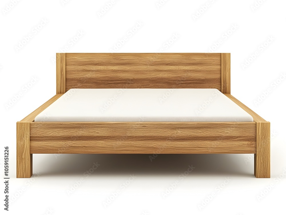 Minimalist Light Oak Bed Frame with Clean Lines and Low Profile Design Isolated on White Background Minimalist Light Oak Bed Frame with Clean Lines and Low Profile Design Isolated on White Background