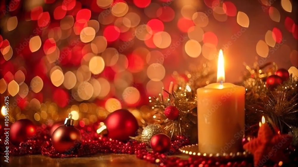 Luxury red Christmas set decoration with candle and fir branch. Winter holiday greeting template card. Collection of seasonal festive background in Merry Christmas and Happy New Year design style. Luxury red Christmas set decoration with candle and fir branch. Winter holiday greeting template card. Collection of seasonal festive background in Merry Christmas and Happy New Year design style.