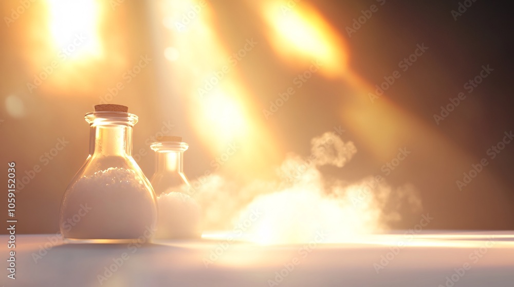 Magic Potion in a Glass Bottle with Golden Light Magic Potion in a Glass Bottle with Golden Light
