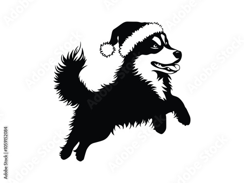 Christmas Alaskan Malamute Dog Silhouettes in Santa Hats - Festive Holiday Graphic for Seasonal Designs
