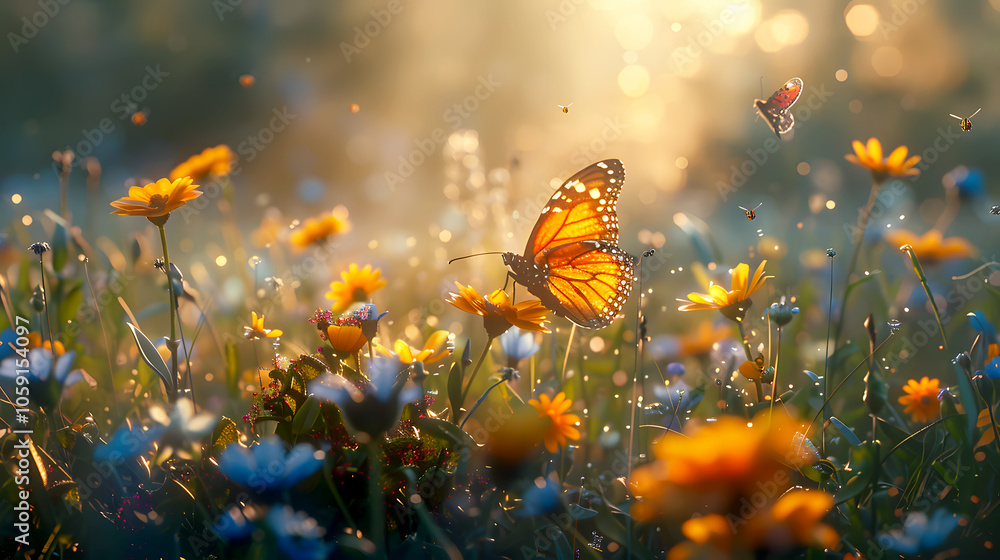 Vibrant Meadow Filled with Wildflowers and Butterflies Vibrant Meadow Filled with Wildflowers and Butterflies