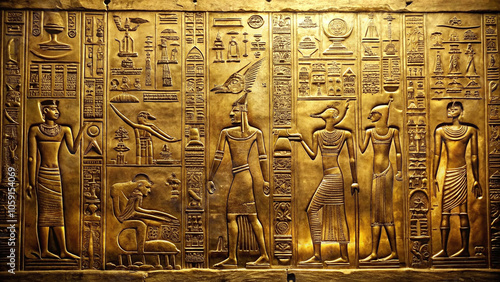 Cinematic Archaeological Golden Hieroglyphic Narrative