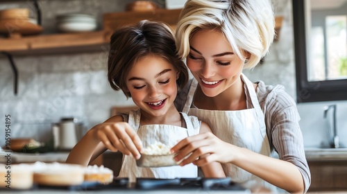 Lifestyle photo of a woman baking with her dauther