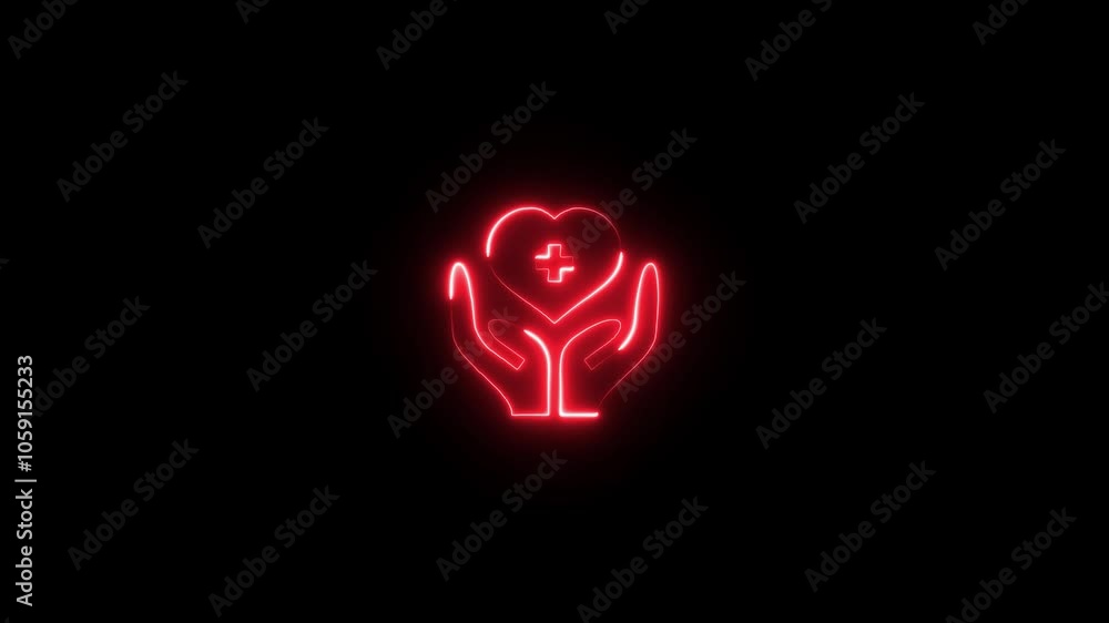 beautiful heart with hands in red color lighting on a black background. beautiful heart with hands in red color lighting on a black background.