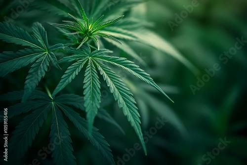 Cannabis Leaf Close-Up Serrated Green Detail and Growth