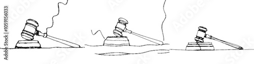 A continuous line drawing of a judge's gavel to illustrate legal concepts