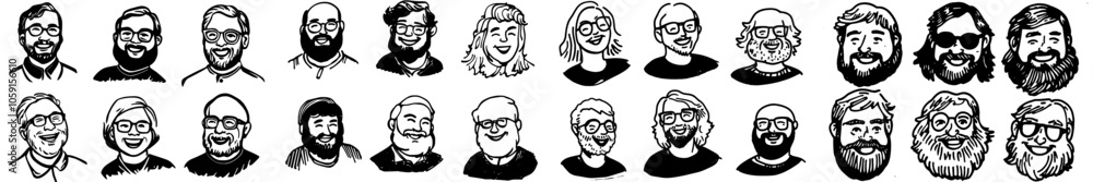 The faces of doodle men drawn on a whiteboard The faces of doodle men drawn on a whiteboard