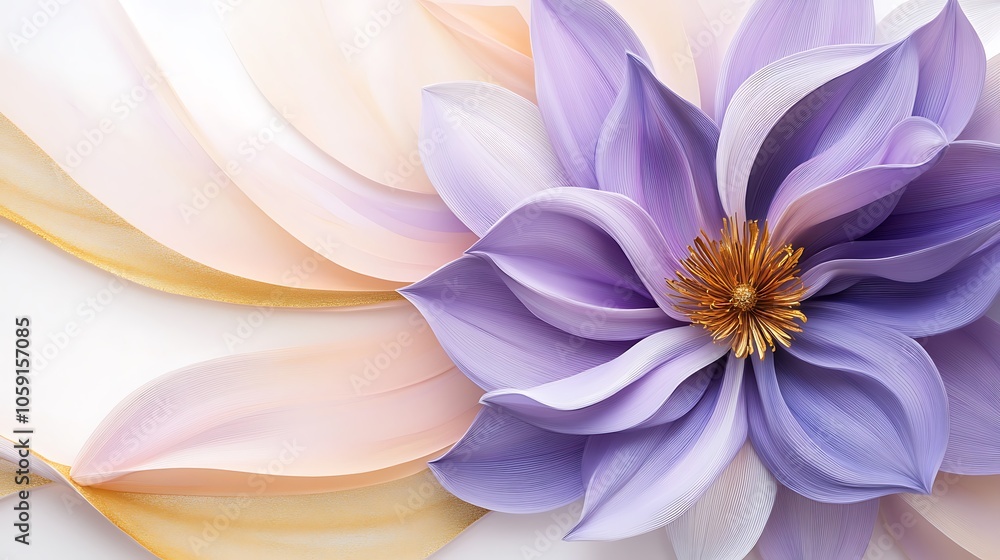 Fototapeta premium A beautifully designed flower with soft pastel petals and a golden center, conveying elegance and tranquility.