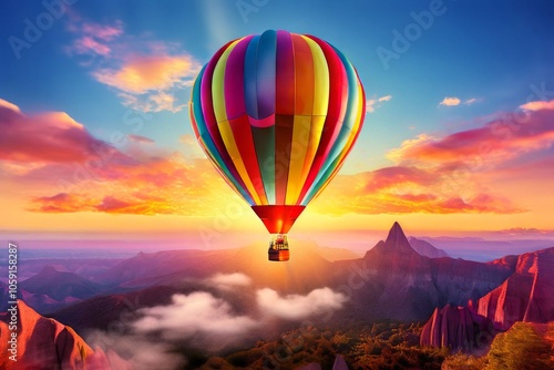 hot air balloon hologram colorful hot air balloon floating in th photo