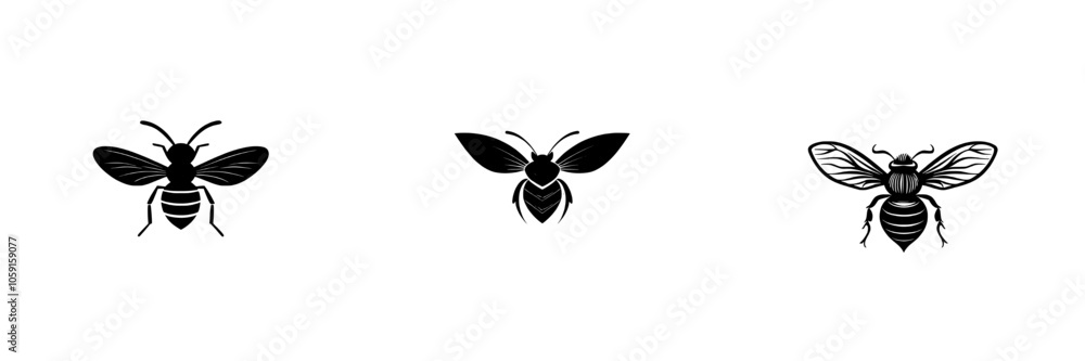 Silhouette of a minimalist bee on a white background. Silhouette of a minimalist bee on a white background.