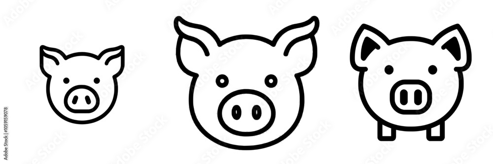 This simple outline icon shows a smiling pig, perfect for illustrating farms, animals, agriculture, or food industry concepts. The stroke can be edited. This simple outline icon shows a smiling pig, perfect for illustrating farms, animals, agriculture, or food industry concepts. The stroke can be edited.