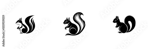 Illustration of a black and white squirrel silhouette.EPS