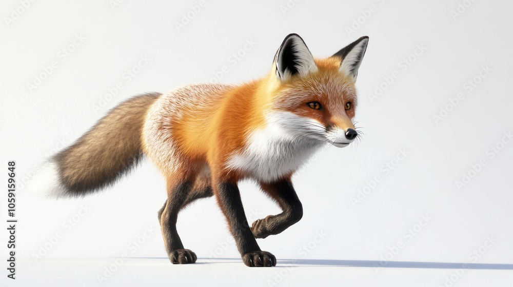 Obraz premium Red Fox Walking on a White Background