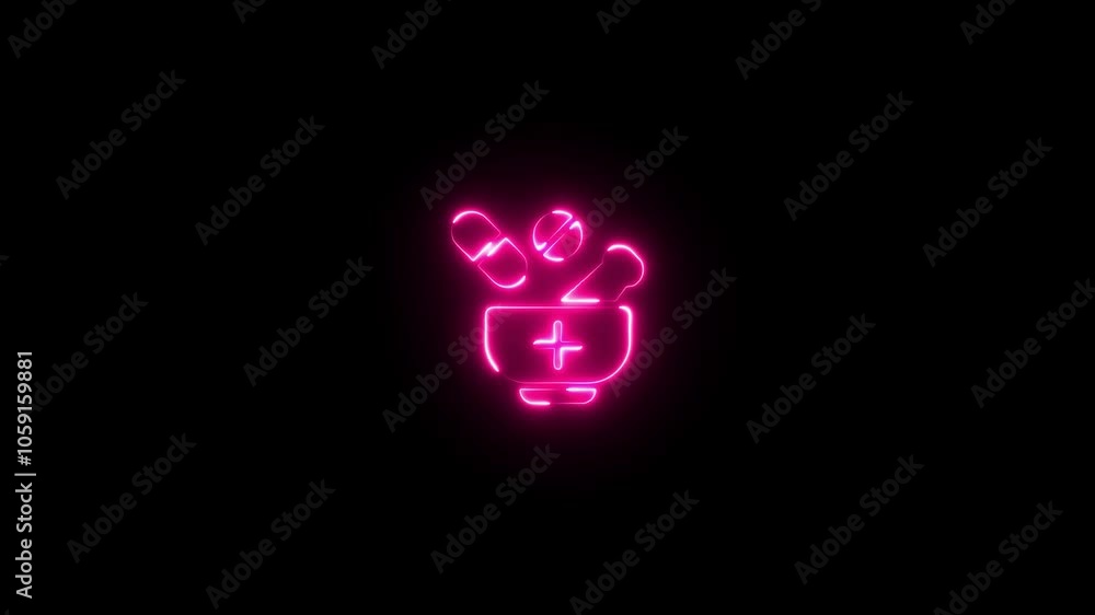 Medicine pill icon with a glowing neon effect, Animation of capsule,with black color background.Representing medical treatment. prescription, painkiller, pharmacy, medicines, first aid kit Medicine pill icon with a glowing neon effect, Animation of capsule,with black color background.Representing medical treatment. prescription, painkiller, pharmacy, medicines, first aid kit
