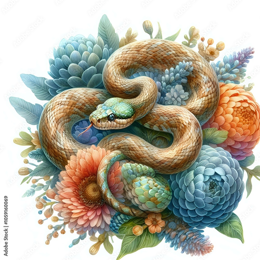 Intricately Coiled Snake with Iridescent Scales
Intricately Coiled Snake with Iridescent Scales