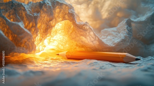 Wallpaper Mural Glowing Paper Cavern with Pencil: Illuminating Creativity in Abstract Art Photography Torontodigital.ca