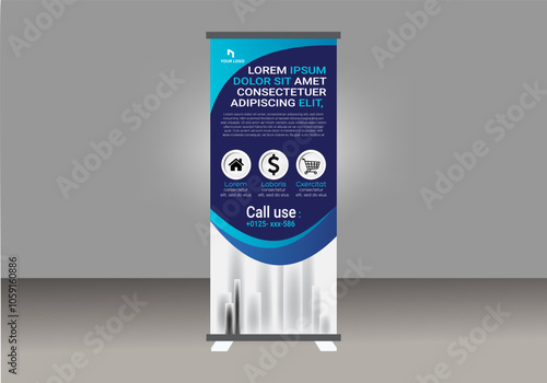Business Rollup banner template, Roll up, display banner, x-banner vector,Roll up banner stand for your company,Rollup advertisement banner