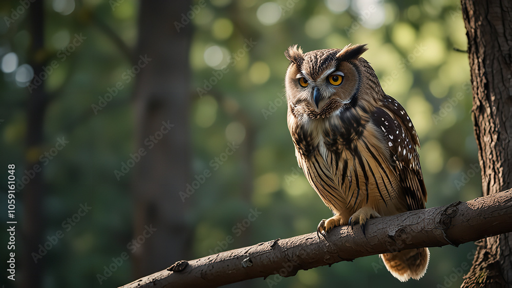 A wise old owl perched on a branch. A wise old owl perched on a branch.