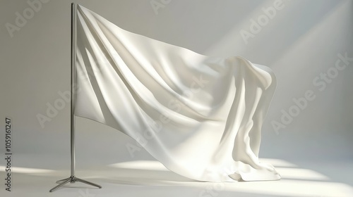 Wallpaper Mural Realistic fabric flag waving, blank canvas, chrome stand ready for branding identity Torontodigital.ca