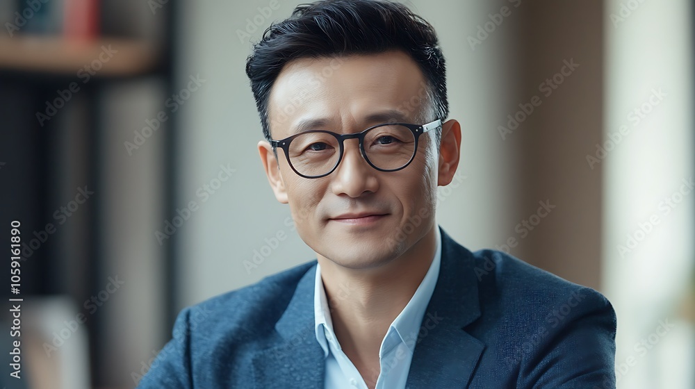A confident man in a suit, smiling warmly at the camera in a modern office setting. A confident man in a suit, smiling warmly at the camera in a modern office setting.
