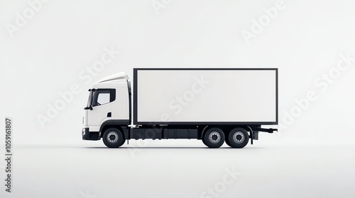 A modern, blank truck parked on a minimalistic background, perfect for transportation or delivery themed projects.