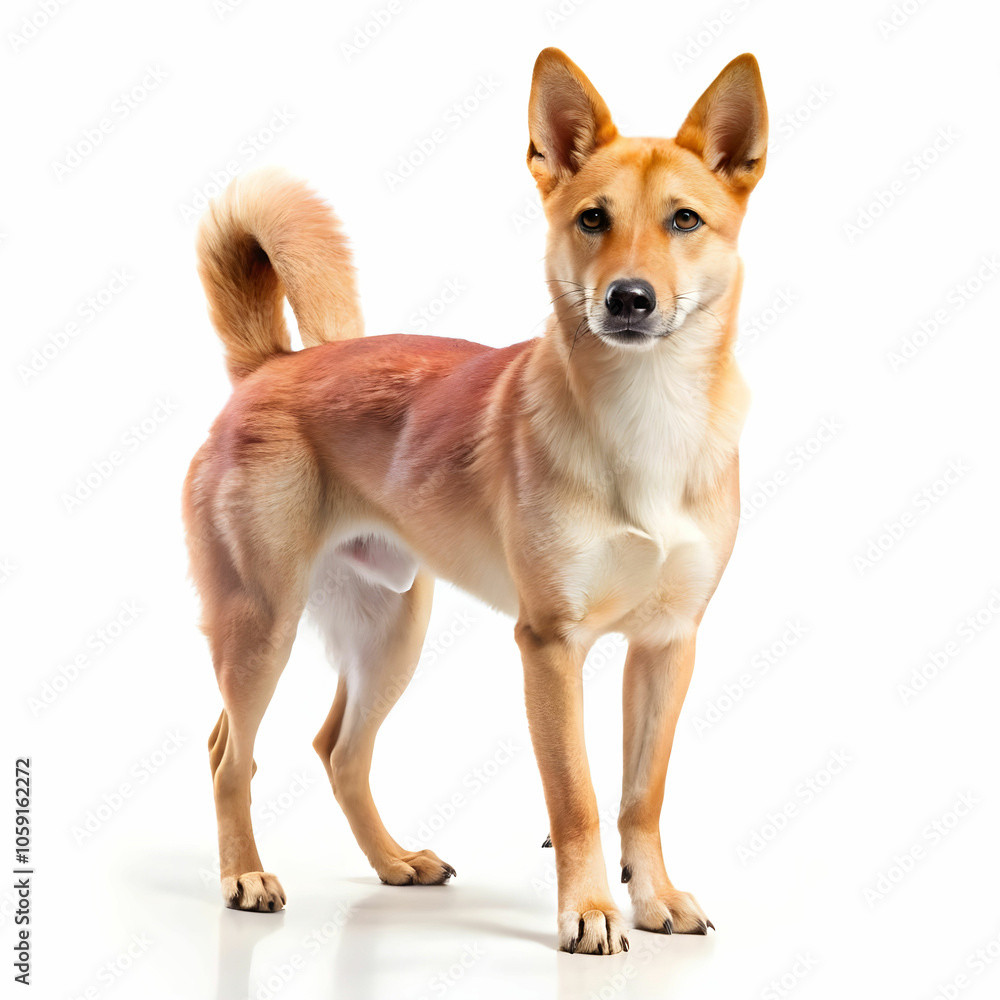 Carolina dog breed standing against white background, Ai Generated Carolina dog breed standing against white background, Ai Generated