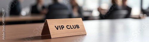 A wooden sign reading 'VIP Club' on a table, symbolizing exclusivity and prestige in a professional setting. photo