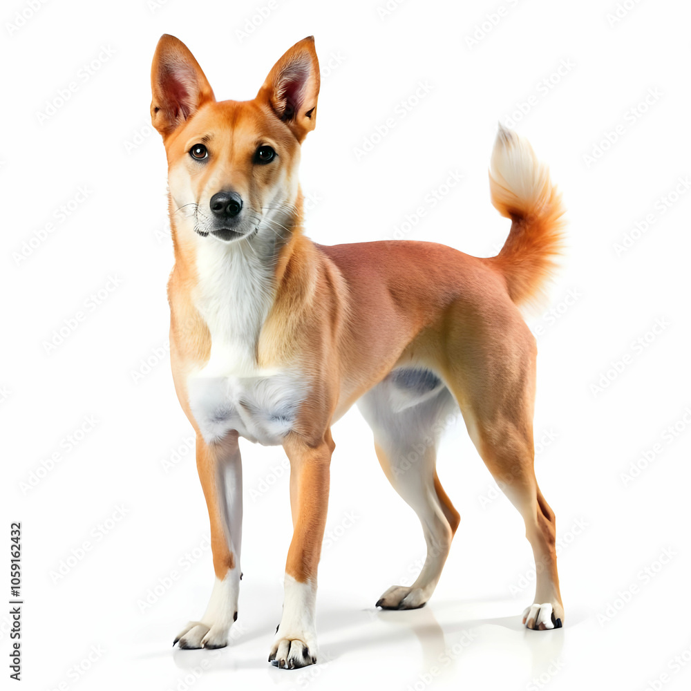Carolina dog breed standing against white background, Ai Generated Carolina dog breed standing against white background, Ai Generated