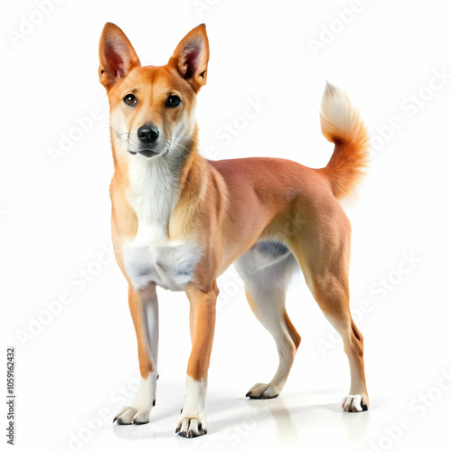 Carolina dog breed standing against white background, Ai Generated