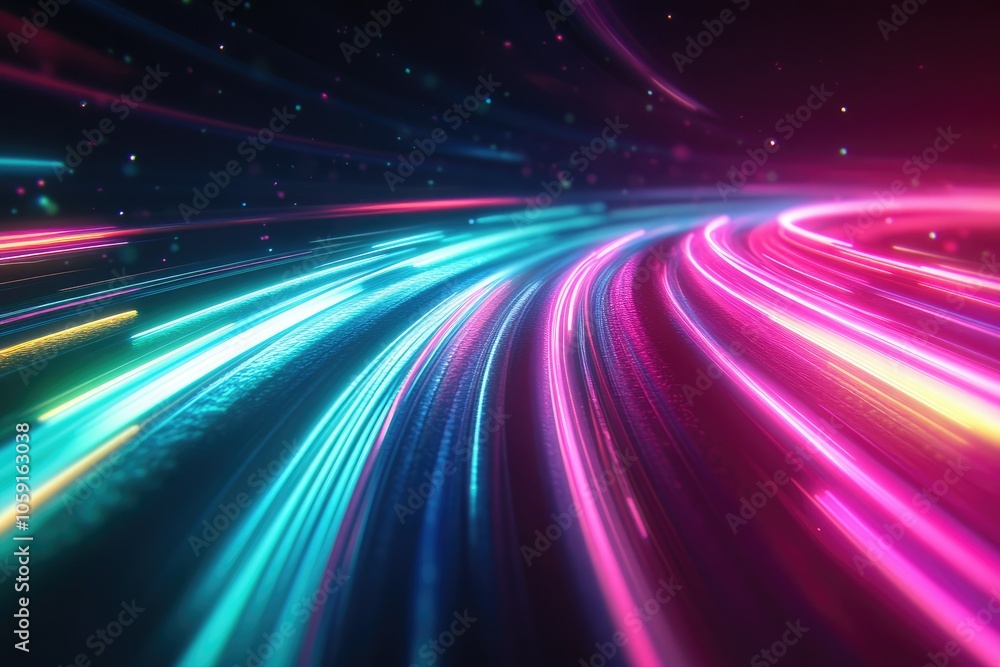 Bright neon speed trails in vivid pinks, blues, and greens, cutting across a dark background, creating a surreal, futuristic vibe Bright neon speed trails in vivid pinks, blues, and greens, cutting across a dark background, creating a surreal, futuristic vibe