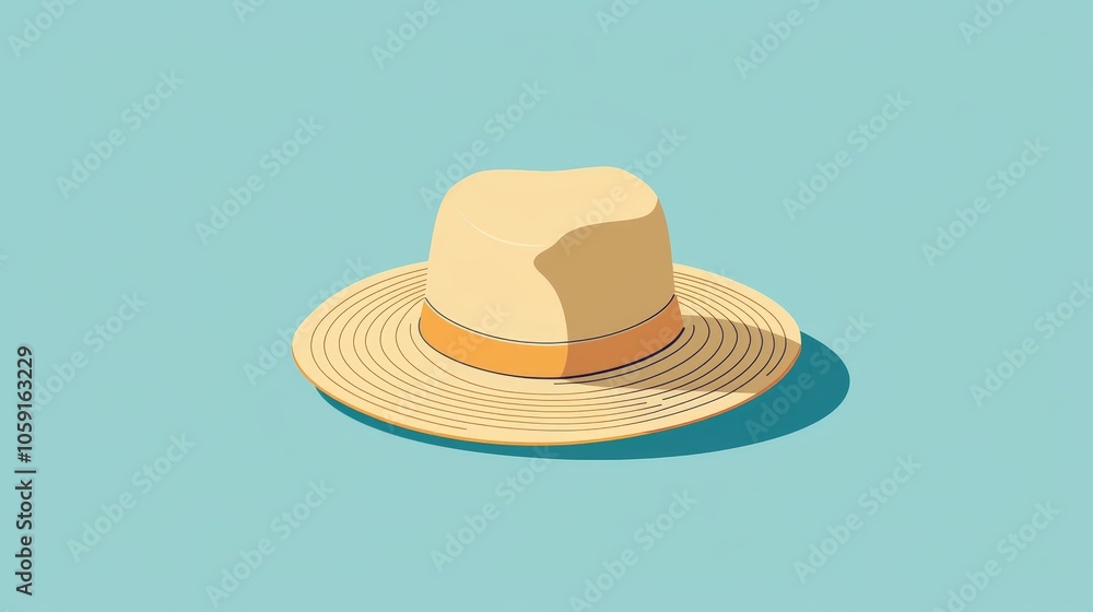 Sun hat icon on blue background, symbolizing beach vibes and effortless style. Sun hat icon on blue background, symbolizing beach vibes and effortless style.