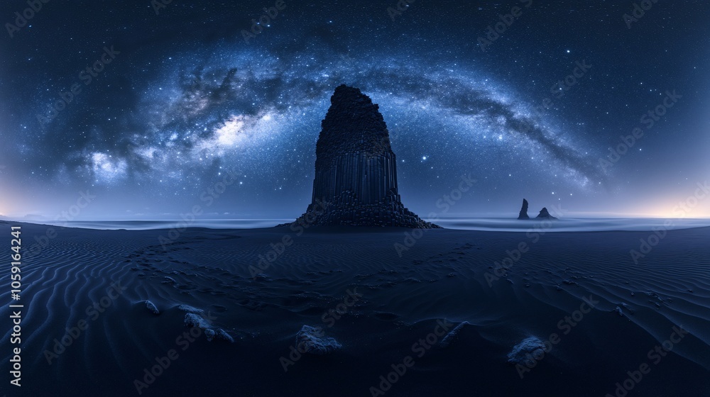 Night in the Xinjiang Desert: Majestic Mountains and Starry Galaxy Night in the Xinjiang Desert: Majestic Mountains and Starry Galaxy