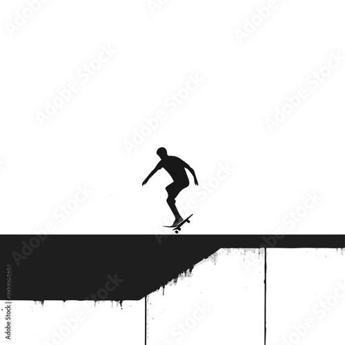 Skateboarder grinding a rail black and white illustration