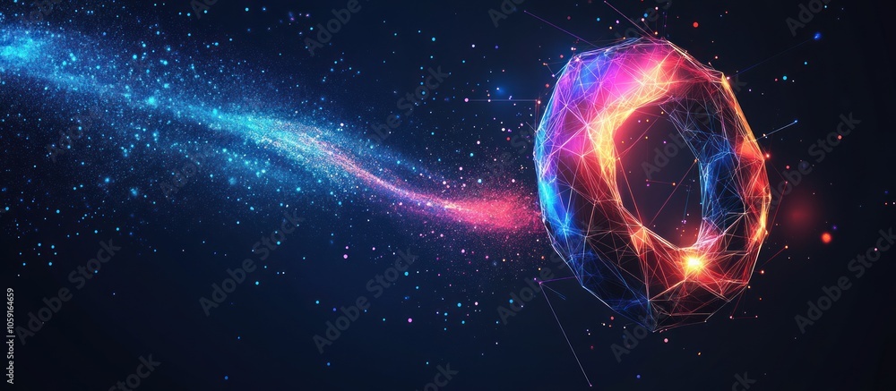isolated colorful magnet. Low poly wireframe and points. Polygonal 3D white attraction isolated colorful magnet. Low poly wireframe and points. Polygonal 3D white attraction