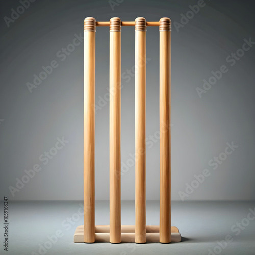 Cricket stump, bat, ball and gloves on artificial turf, elevated view