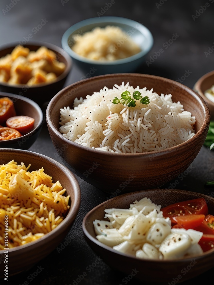 image of rice on a bowl complete with side dishes image of rice on a bowl complete with side dishes